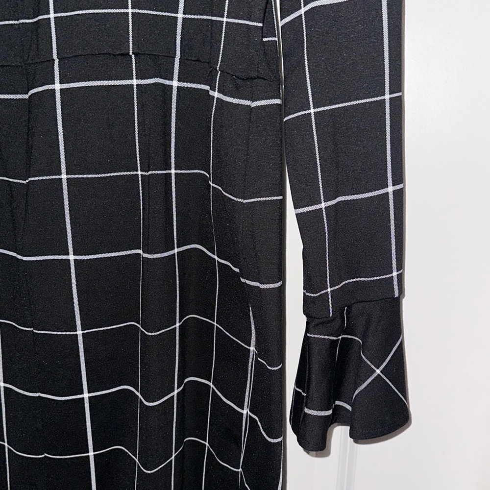 IMAN Global Chic Touch of Gold Power Ponte Bell-Sleeve Dress Windowpane Size XL - Picture 7 of 10